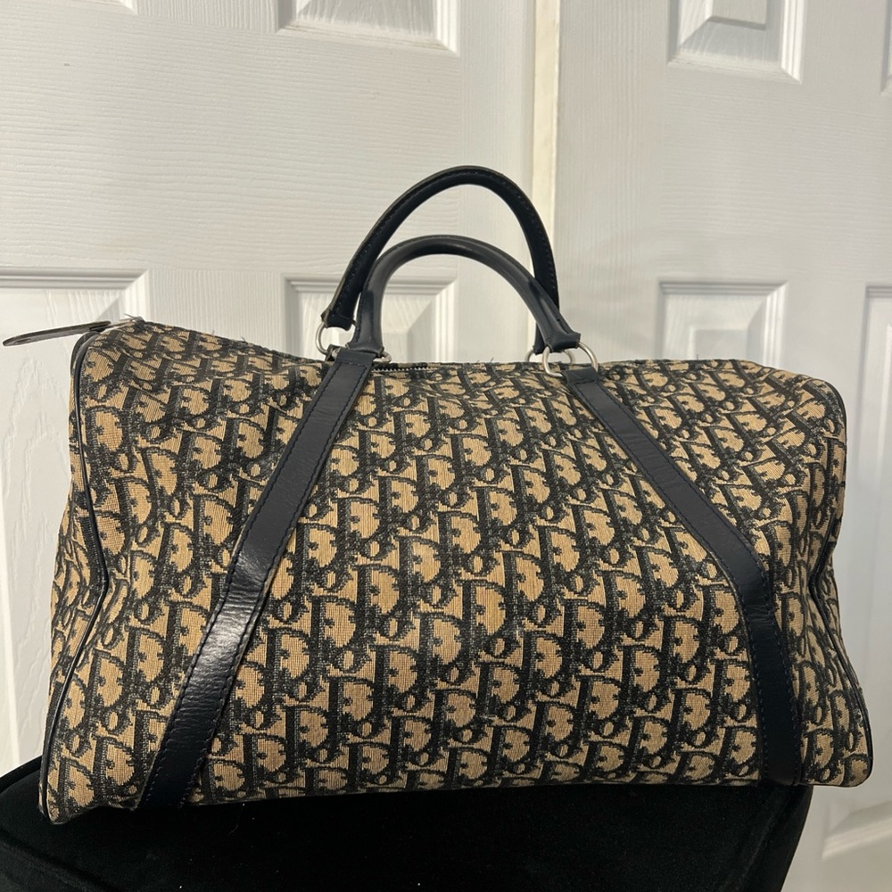 Vintage Dior Monogram Navy and Cream Duffle